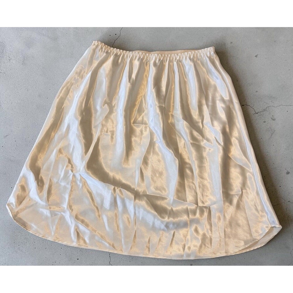 Vintage FARR WEST Shiny SATIN Half Slip Skirt White Slippery Wet Look Medium